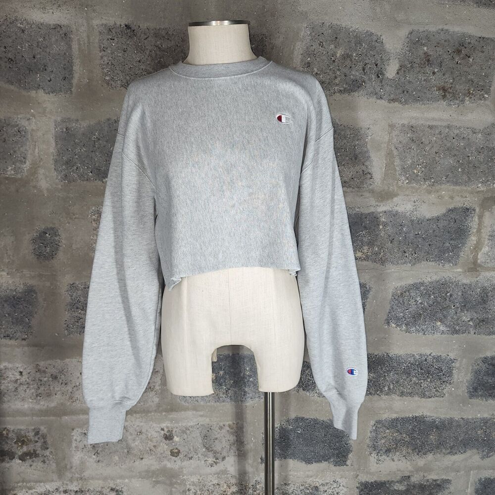 CHAMPION sz M grey reverse weave cropped cut off sweatshirt crew neck